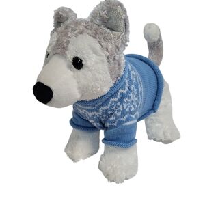 Animal Adventure Husky Dog Plush  w/ Blue Sweater Stuffed Animal Toy